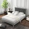 Full/Queen Platform Bed with High Headboard, Wooden Slats, Sturdy Frame, Modern Design